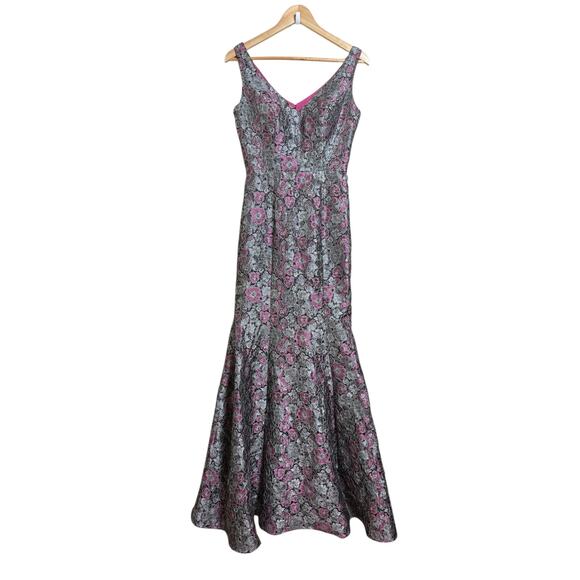 NWT JS Collections Women's Floral Jacquard Maxi Formal Prom Trumpet Dress Size 4 - Picture 1 of 14